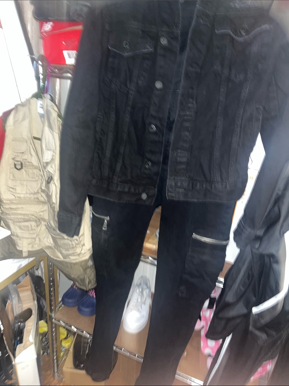 Forever 21Black Denim Jacket with/ Black Zip-Pocket Pants not denim